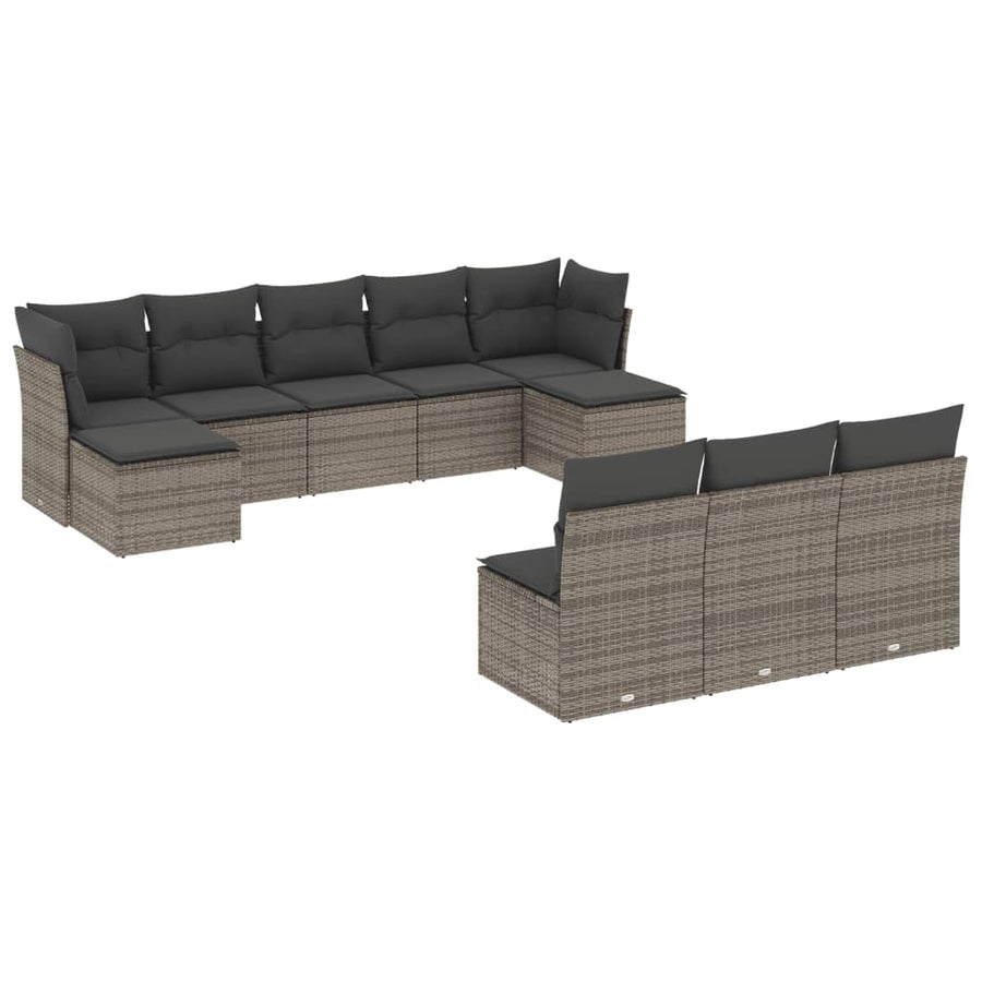 10-Delige Loungeset Met Kussens Poly Rattan Grijs