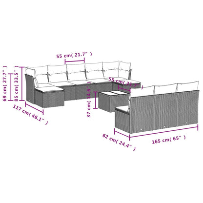 11-Delige Loungeset Met Kussens Poly Rattan Zwart
