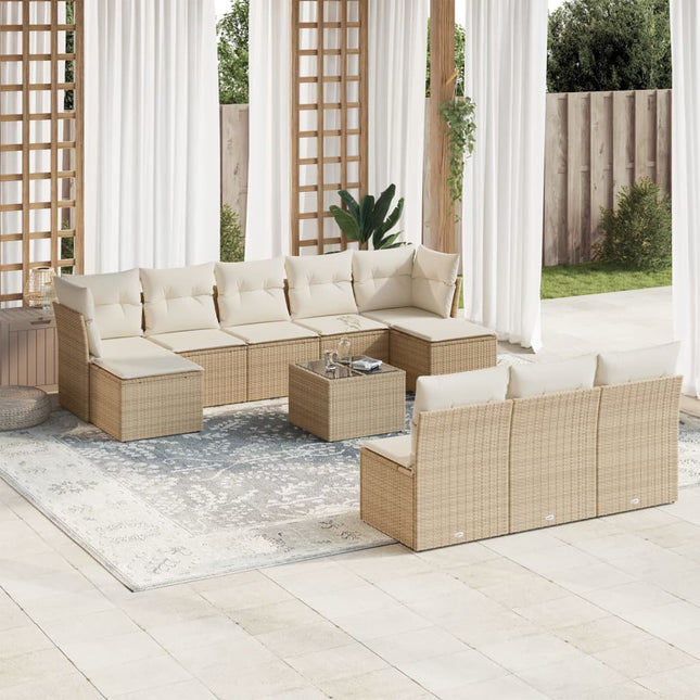 -Delige Tuinset Met Kussens Poly Rattan Beige beige and cream Met tafel