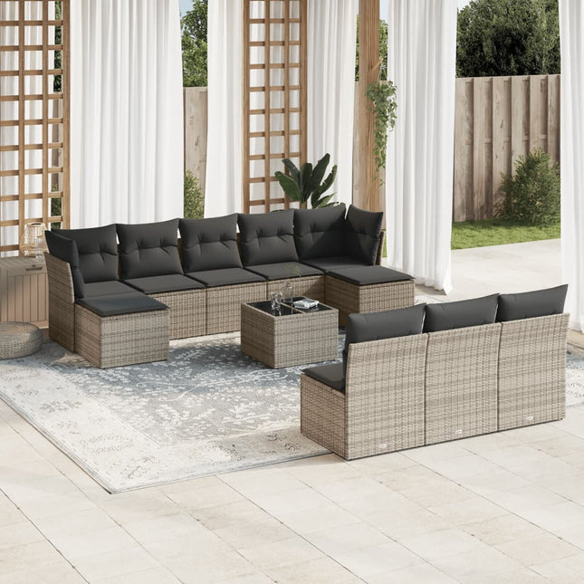 11-delige Loungeset met kussens poly rattan grijs Grijs