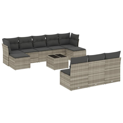 11-delige Loungeset met kussens poly rattan lichtgrijs