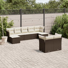 9-delige Loungeset met kussens poly rattan bruin