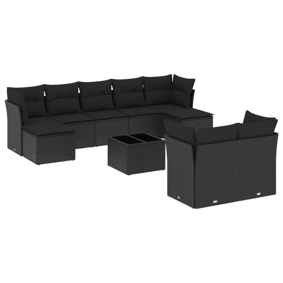 10-Delige Loungeset Met Kussens Poly Rattan Zwart