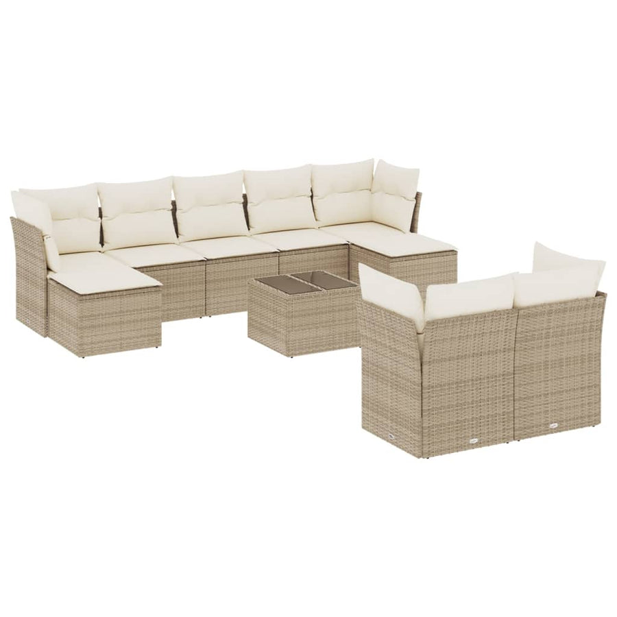10-delige Loungeset met kussens poly rattan beige beige and cream Met tafel