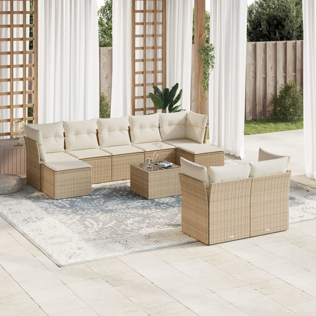 10-delige Loungeset met kussens poly rattan beige beige and cream Met tafel