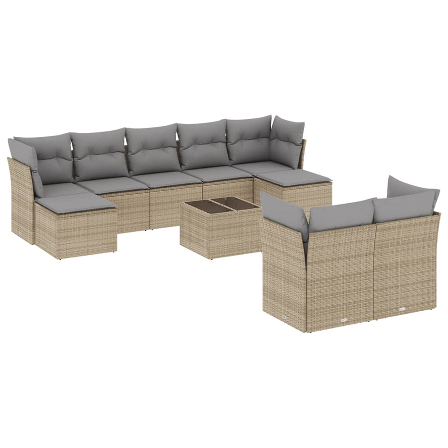 10-Delige Loungeset Met Kussens Poly Rattan Beige