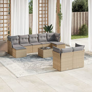 Loungeset 10-delig poly rattan beige met kussens