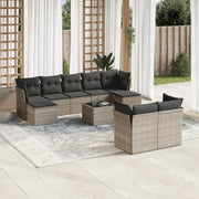 Loungeset 10-delig poly rattan grijs