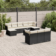 Loungeset poly rattan 11-delig zwart met kussens