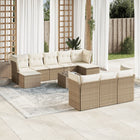 11-piece Garden Furniture Set with Cushions, Poly Rattan, Beige