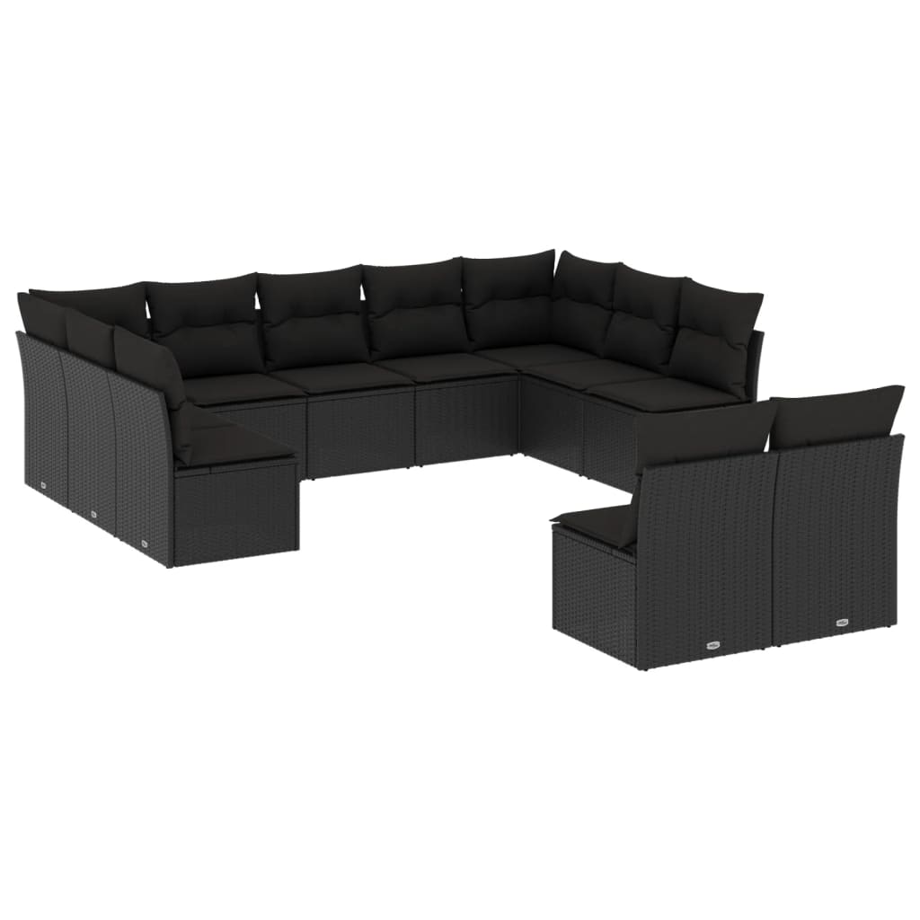 11-Delige Loungeset Met Kussens Poly Rattan Zwart