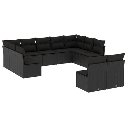 11-Delige Loungeset Met Kussens Poly Rattan Zwart
