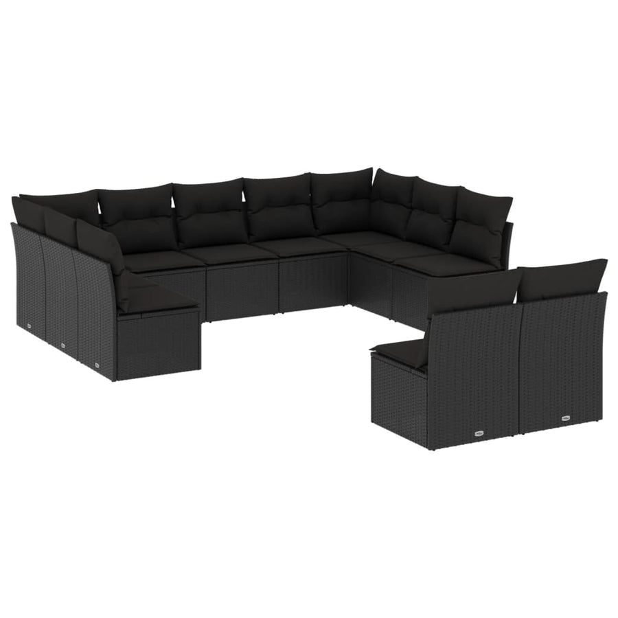 11-Delige Loungeset Met Kussens Poly Rattan Zwart
