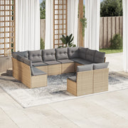 Tuinset poly rattan 11-delig beige met kussens