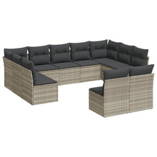 11-delige Loungeset met kussens poly rattan lichtgrijs