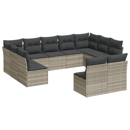 11-delige Loungeset met kussens poly rattan lichtgrijs