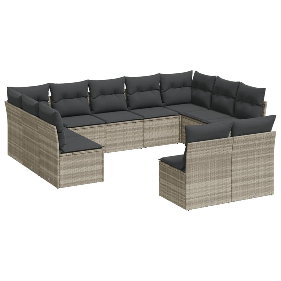 11-delige Loungeset met kussens poly rattan lichtgrijs