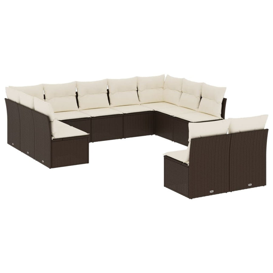 11-delige Loungeset met kussens poly rattan bruin Bruin en crème