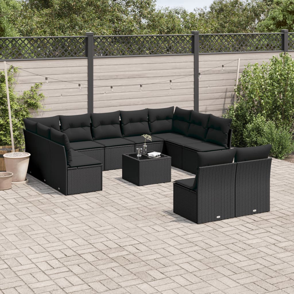10-Delige Loungeset Met Kussens Poly Rattan Beige Blauw