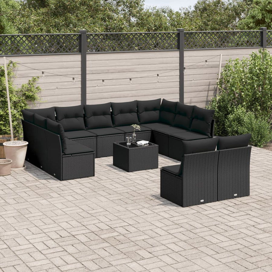 10-Delige Loungeset Met Kussens Poly Rattan Beige Blauw