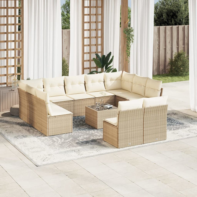 12-delige Loungeset met kussens poly rattan beige beige and cream Met tafel