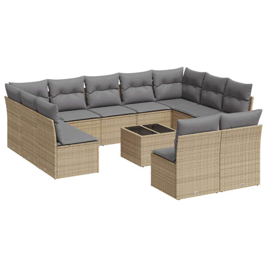 12-Delige Loungeset Met Kussens Poly Rattan Beige