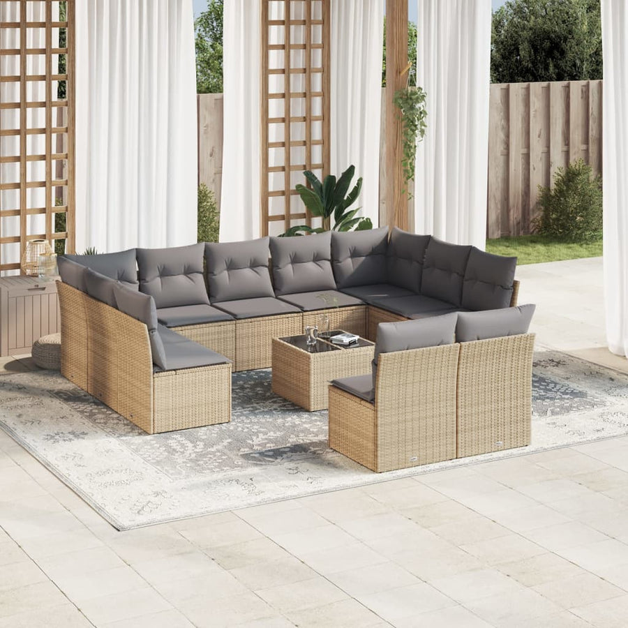 12-Delige Loungeset Met Kussens Poly Rattan Beige