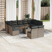 Loungeset poly rattan grijs 12-delig