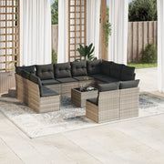Loungeset poly rattan lichtgrijs 12-delig