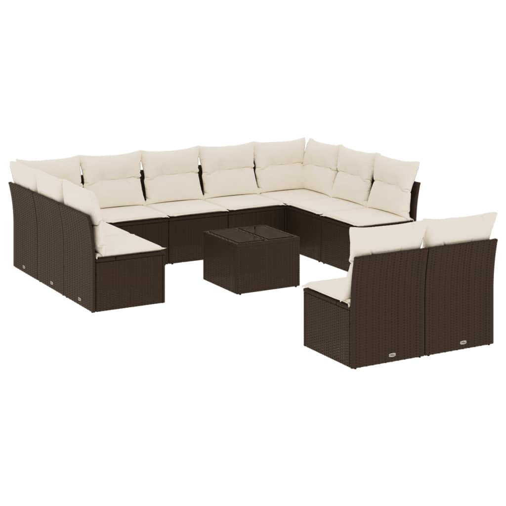 12-delige Loungeset met kussens poly rattan bruin