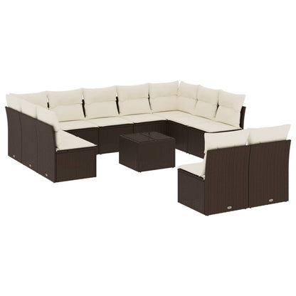 12-delige Loungeset met kussens poly rattan bruin