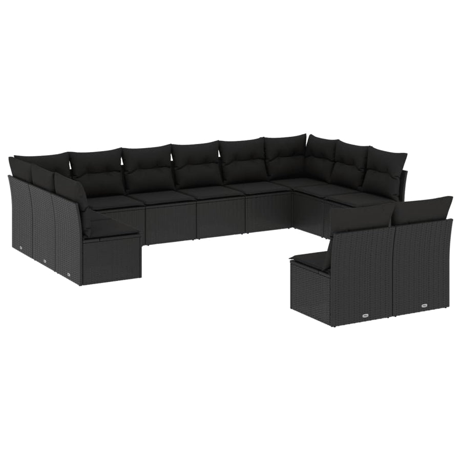 12-delige Loungeset met kussens poly rattan zwart Zwart Zonder tafel