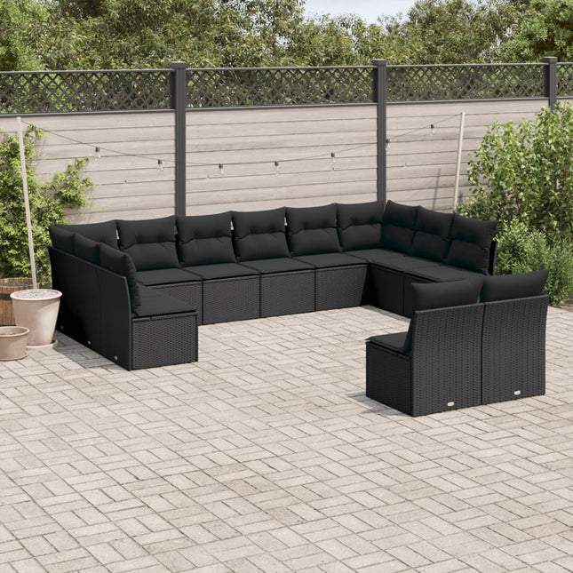 12-delige Loungeset met kussens poly rattan zwart Zwart Zonder tafel