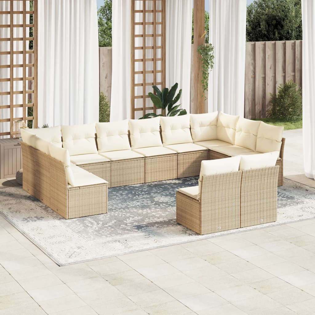 2-Delige Loungeset Met Kussens Poly Rattan Beige