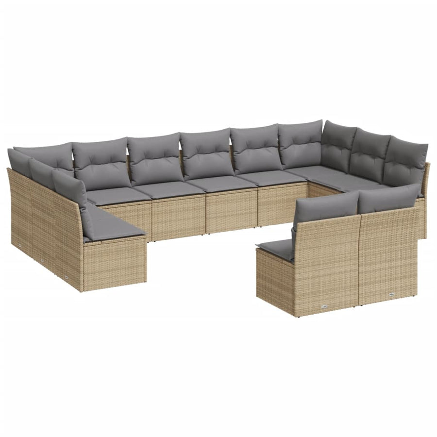 12-Delige Loungeset Met Kussens Poly Rattan Beige