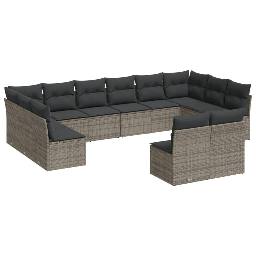 12-delige Loungeset met kussens poly rattan grijs Grijs