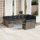 12-delige Loungeset met kussens poly rattan grijs Grijs