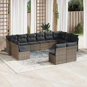Loungeset poly rattan grijs 12-delig met opbergruimte
