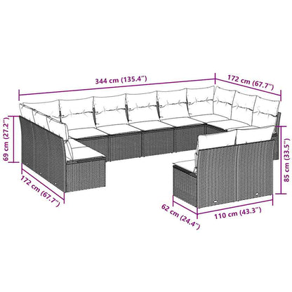 12-delige Loungeset met kussens poly rattan lichtgrijs