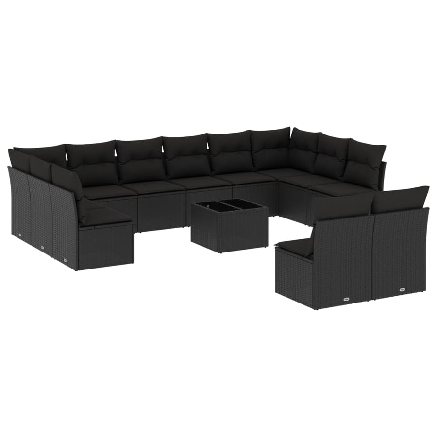 13-Delige Loungeset Met Kussens Poly Rattan Zwart