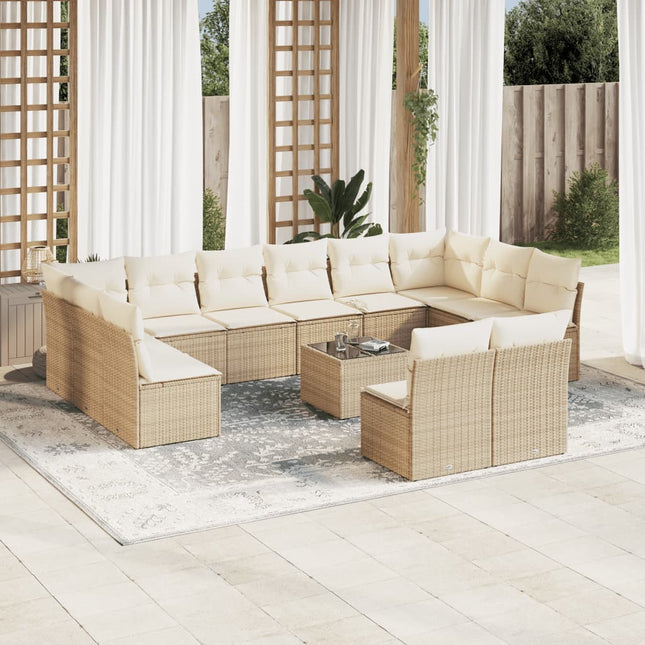 13-Delige Loungeset Met Kussens Poly Rattan Beige