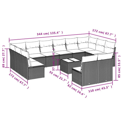13-Delige Loungeset Met Kussens Poly Rattan Beige