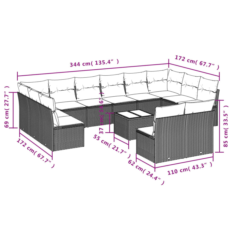 13-Delige Loungeset Met Kussens Poly Rattan Beige