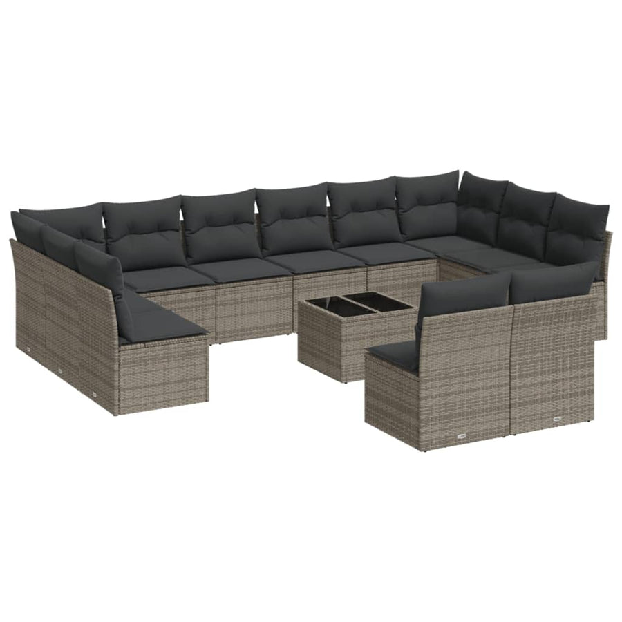 13-delige Loungeset met kussens poly rattan grijs Grijs Met tafel