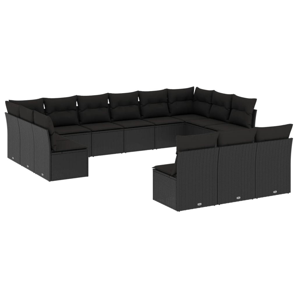 13-Delige Loungeset Met Kussens Poly Rattan Zwart