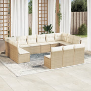 13-piece Lounge Set with cushions poly rattan beige