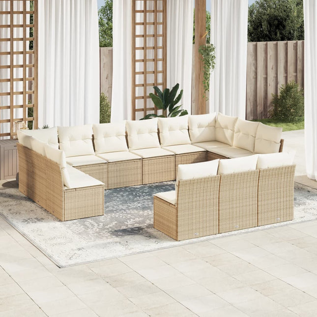 13-delige Loungeset met kussens poly rattan beige beige and cream Zonder tafel