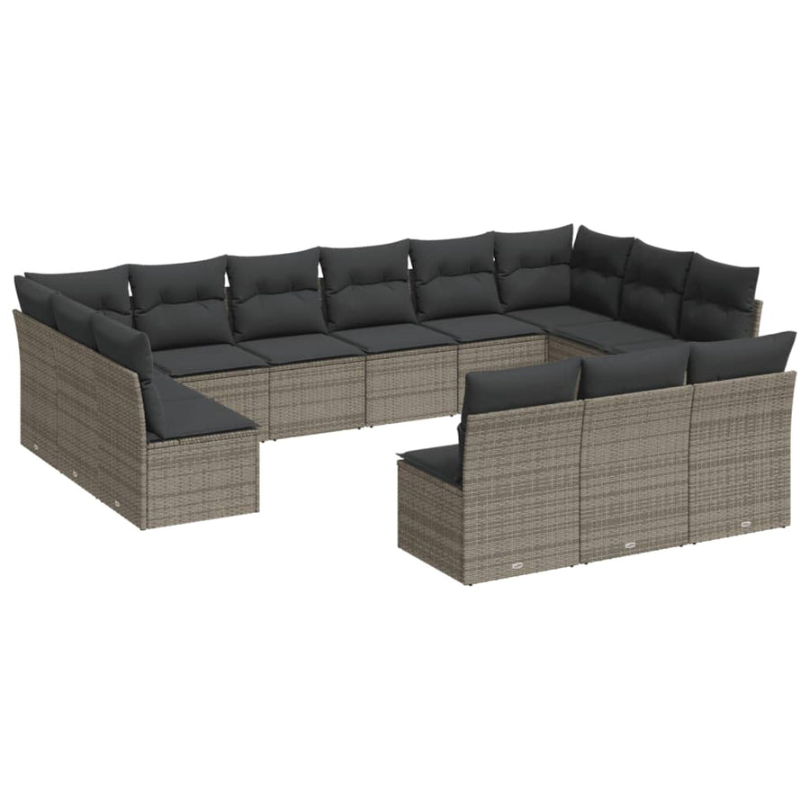 13-delige Loungeset met kussens poly rattan grijs Grijs