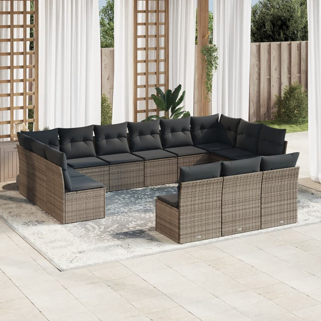 13-delige Loungeset met kussens poly rattan grijs Grijs