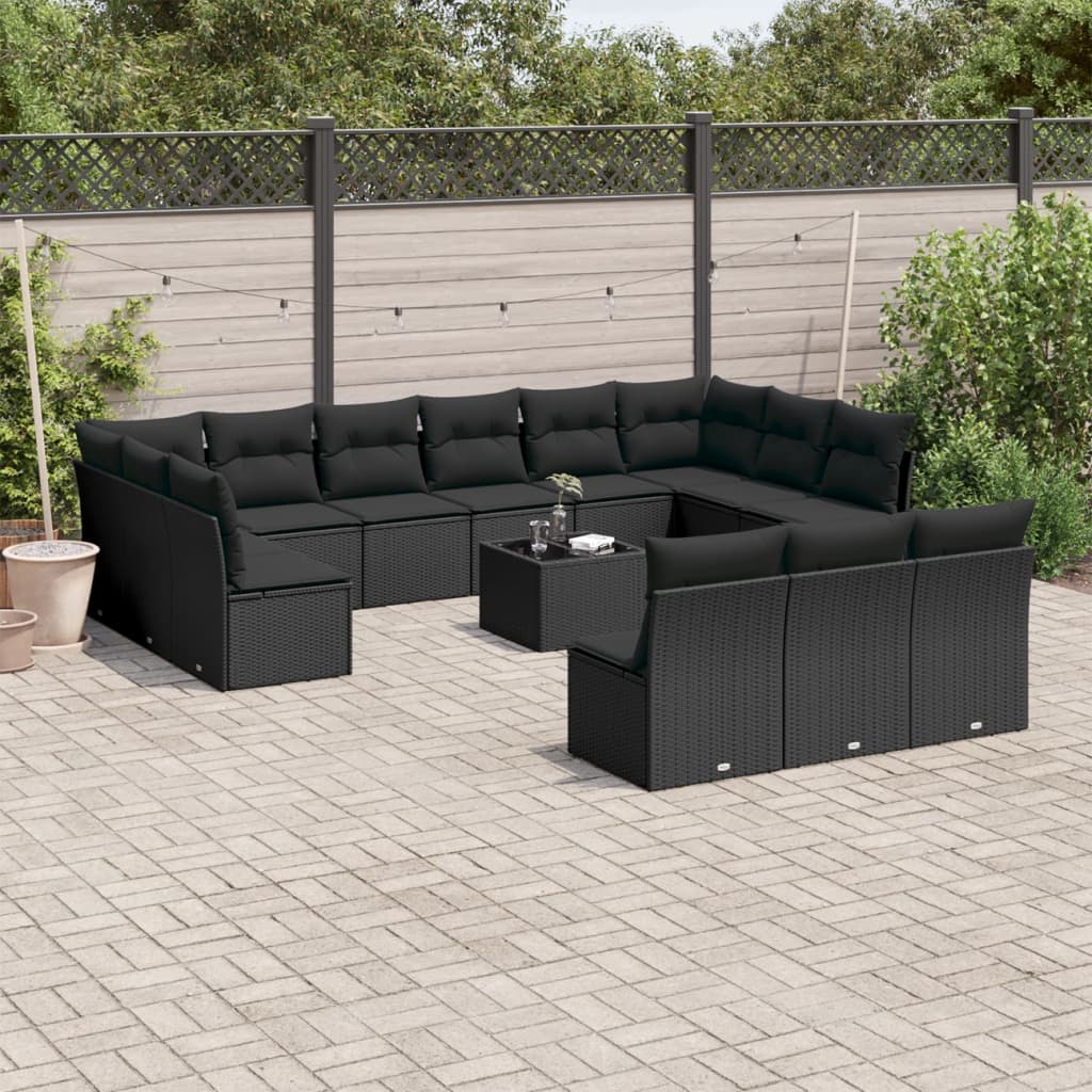 14-Delige Loungeset Met Kussens Poly Rattan Zwart